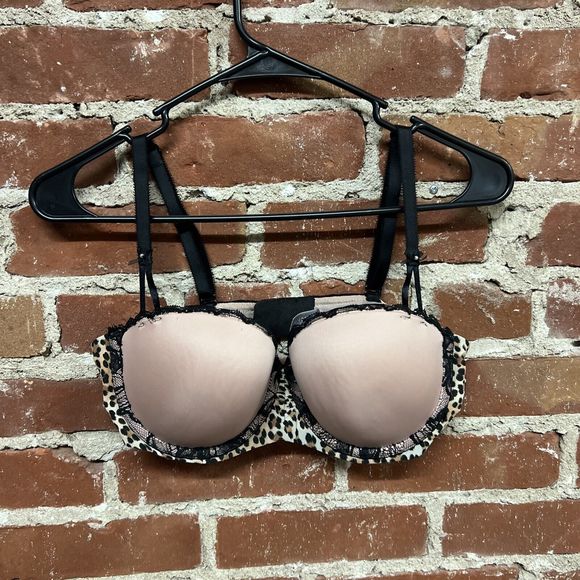 Victorias Secret Bra Womens 36C Beige Leopard Balconette Underwired - Picture 1 of 2